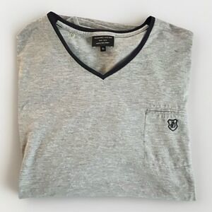 7 Diamonds Men's XL Gray Stretch Cotton Long Sleeve V-Neck Pocket Shirt